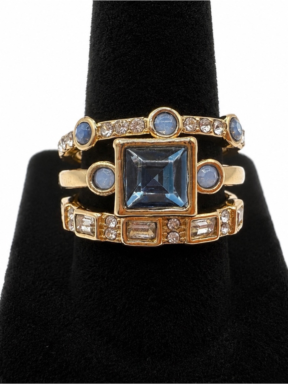 Gold-Tone Blue Stone Stackable Ring Set